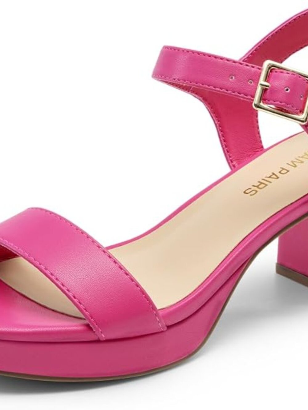 Women's Pink Faux Leather Fashion Open Square Toe Ankle Strap Chunky Heel Sandal